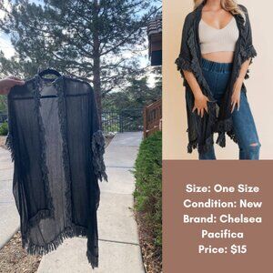 OS Grey Fringe Lightweight Cover Up / Duster